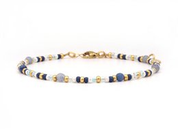 Enkelbandje blauwe kwarts, zilver of goud rvs