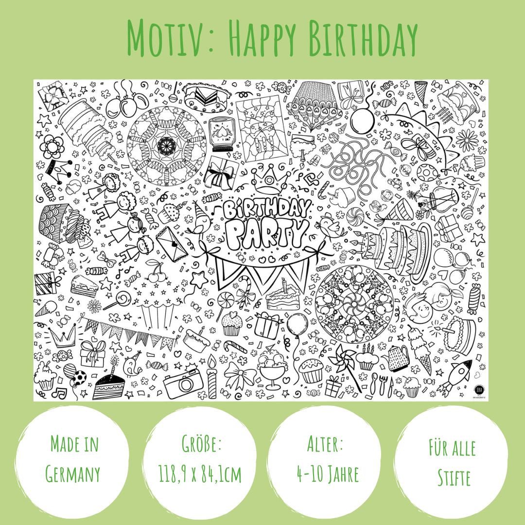 Ausmal-Tischdecke aus Papier - Motiv "Happy Birthday"