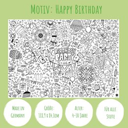 Ausmal-Tischdecke aus Papier - Motiv "Happy Birthday"