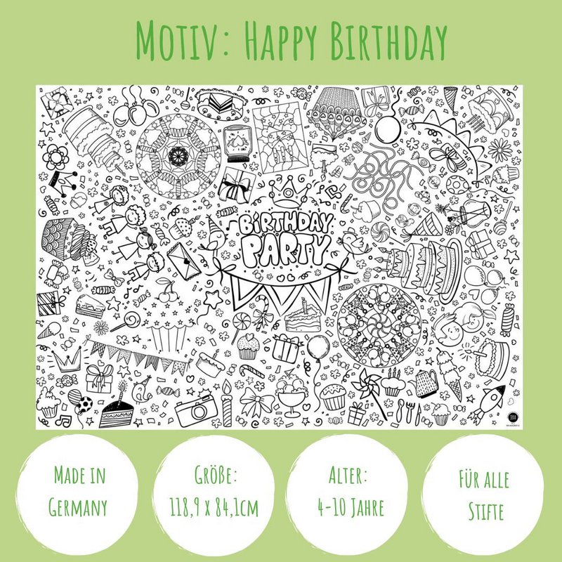 Ausmal-Tischdecke aus Papier - Motiv "Happy Birthday"