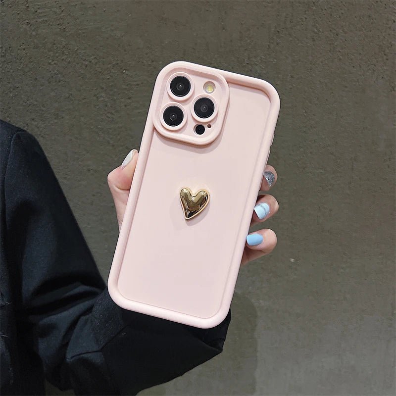 3D złote serce silikonowe miękkie etui na telefon iPhone 15 14 13 12 11 16 17 Pro Max XS XR 7 8 Plus SE odporne na wstrząsy cukierki matowe etui