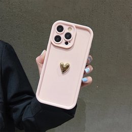 3D złote serce silikonowe miękkie etui na telefon iPhone 15 14 13 12 11 16 17 Pro Max XS XR 7 8 Plus SE odporne na wstrząsy cukierki matowe etui