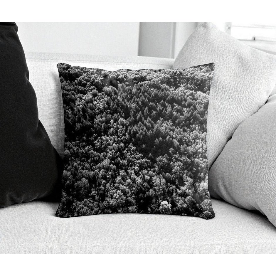 Housse de coussin – Forêt du Chablais Noir & Blanc – KaraDrone