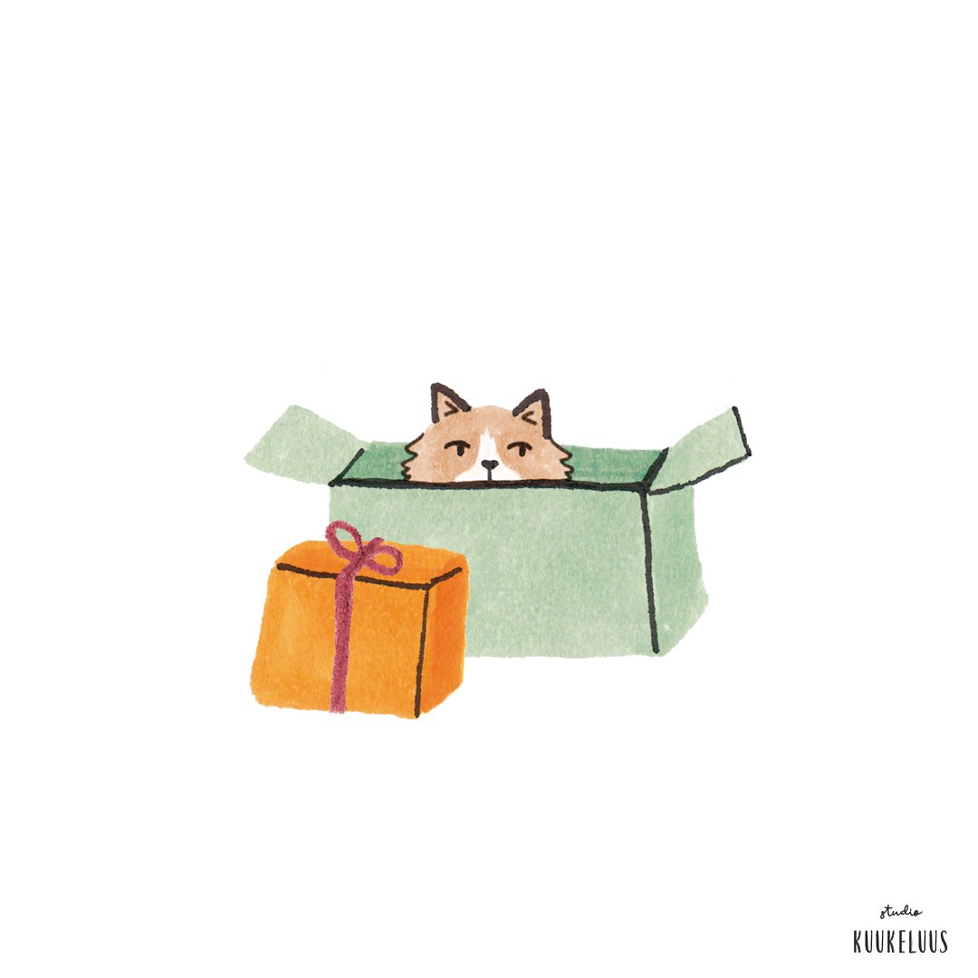 Tarjeta de Navidad | gato en caja | Mascotas