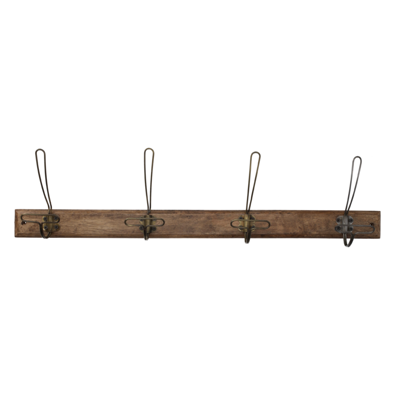 Iron and wooden hanger with 4 hooks 73 x 10 x 16 h cm