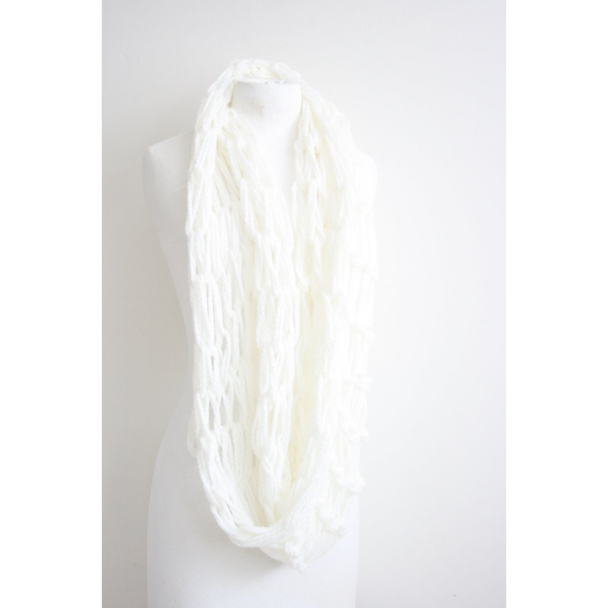 Wool white infinity scarf - wool