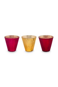Set/3 Tea Light Candle Holder Glass Red Medium 10x10.5cm