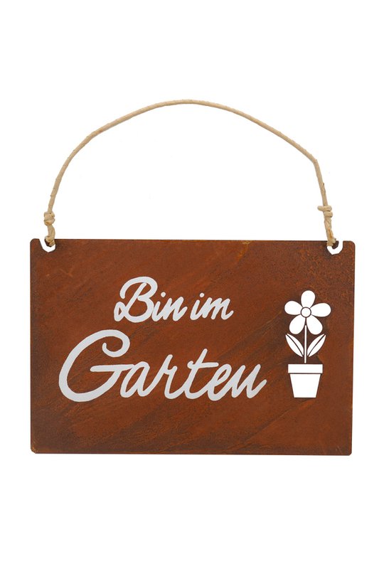 Edelrost-Tafel Bin im Garten
