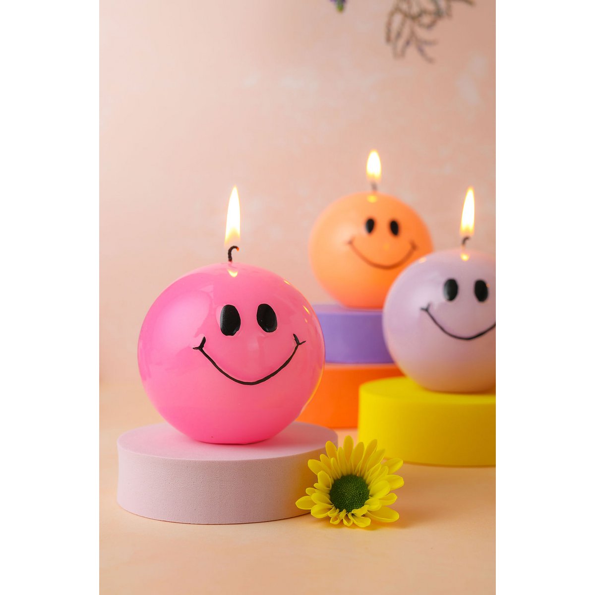 Smiley-Kerze – 7,5 cm – Pink