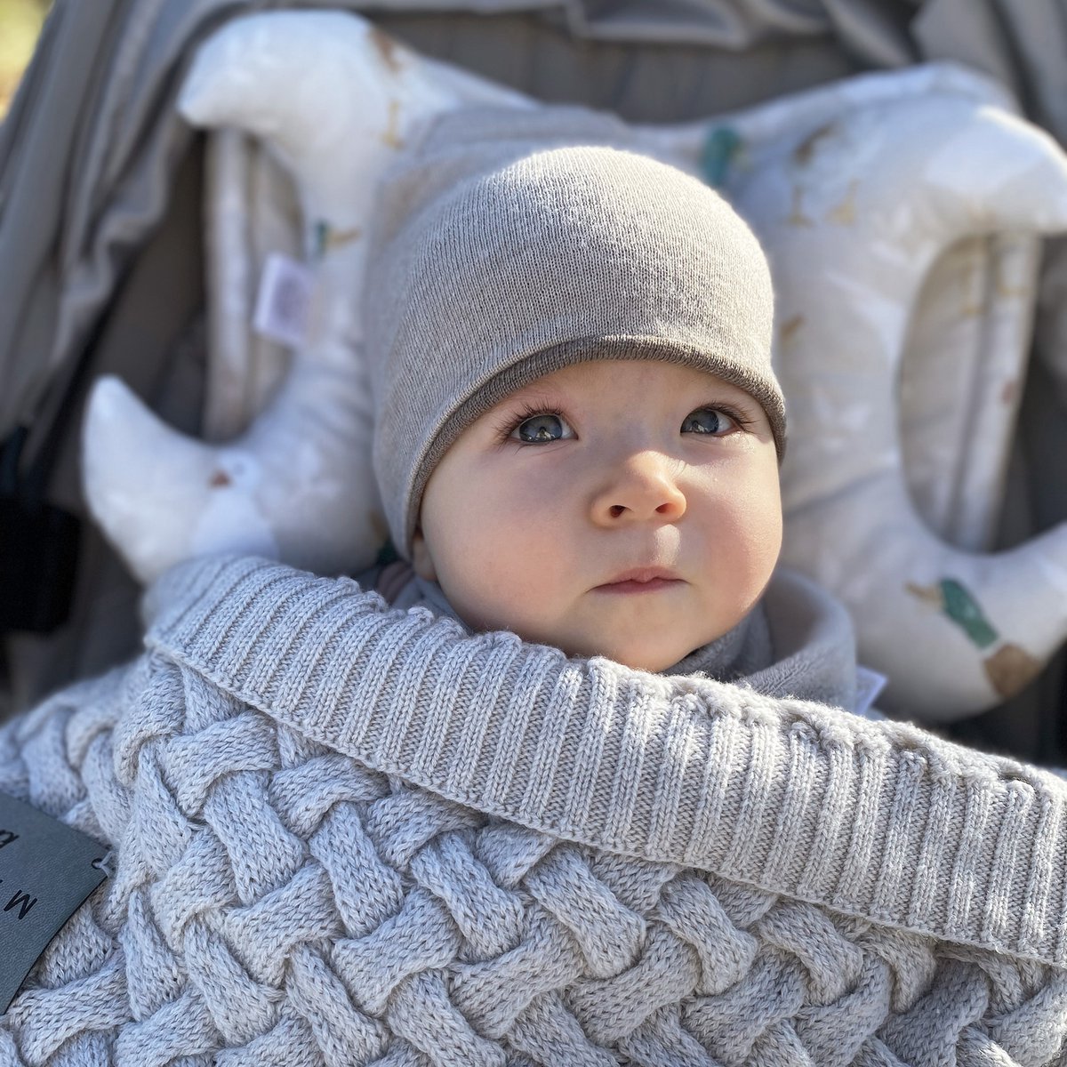 Bonnet réversible mérinos - jeans-beige