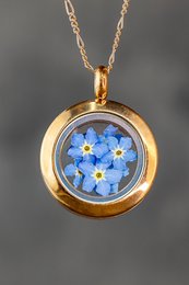 Roseforgyldt forglemmigej-medaljon - 925 Sterling forgyldt halskæde med rigtige blomster - K925-126