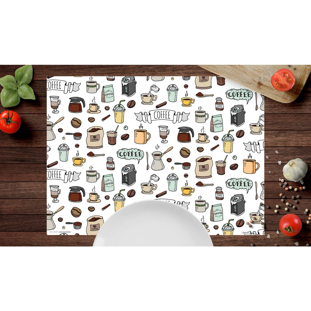 Garabatos de café - Manteles individuales | Manteles Individuales de Vinilo Premium 44 x 32 cm - 4 piezas