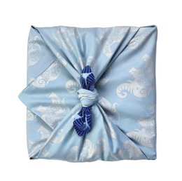Furoshiki Gift Wrap Sky Elephants & Indigo Fans Envoltura de regalo de tela - Doble cara (Reversible)