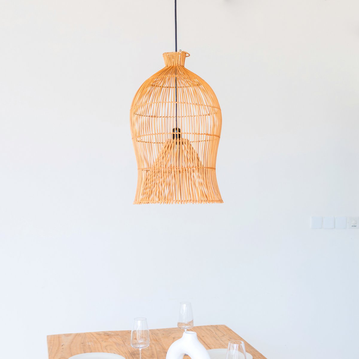 Rattan-Lampenschirm – Boho-Hängelampe – Deckenlampe zum Aufhängen – Boho-Deckenleuchte MAHARA (Ø35 cm)