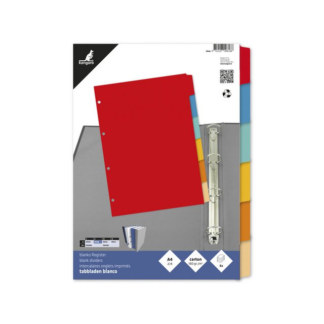Onglet Kangaro A4 vierge en carton manille recyclé 180grs 4r. 6 pièces assorties