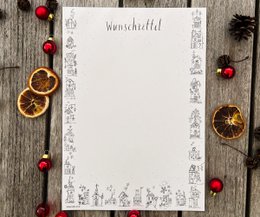 Verlanglijstpapier | Din A4 | 25 vellen, ongevoerd | "Verlanglijst & winterhuisjes" | Kerstpost