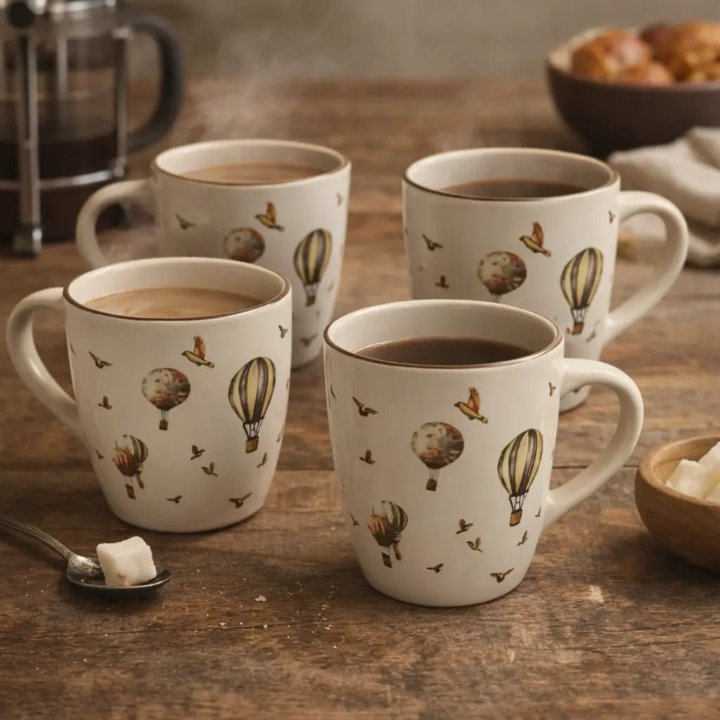 Kaffeebecher | Keramik Heißluftballon Vintage | 4er-Set