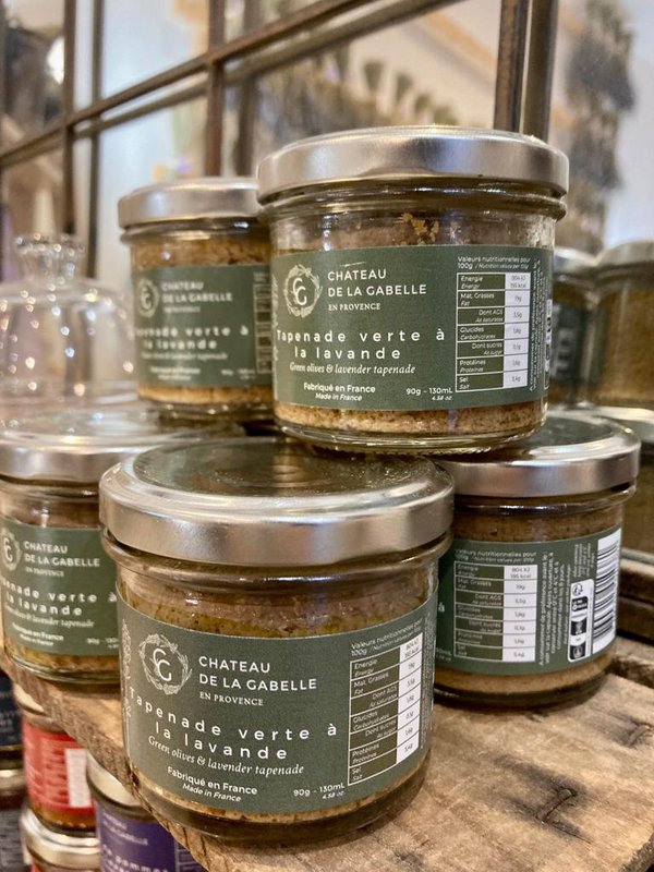 Green tapenade with organic lavender flower