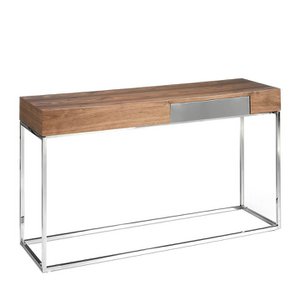 Walnut wood and chrome steel reception console
