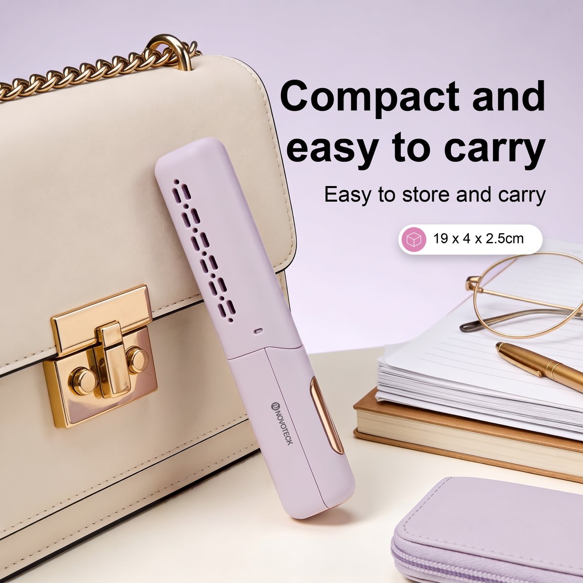 NOVOTECK HT-002 Cepillo para alisar y peinar el cabello 2 en 1 - Recargable, 3 configuraciones de temperatura, 1500 mAh, carga USB-C
