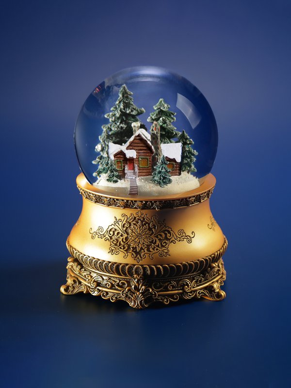 Bola de nieve musical navideña “La casita en el bosque”, de cristal, con luces y tormenta de nieve automática