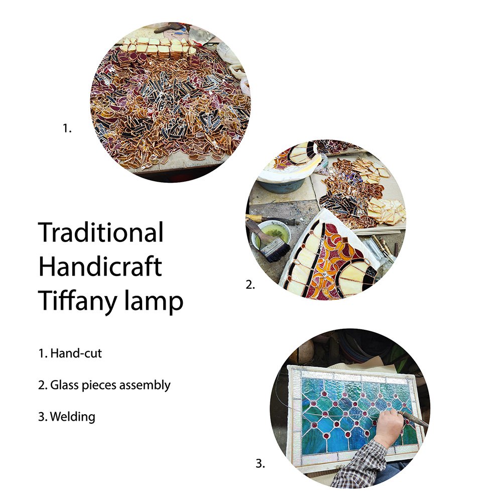 Tiffany table lamp Ø 15x46 cm beige brown glass tiffany desk lamp