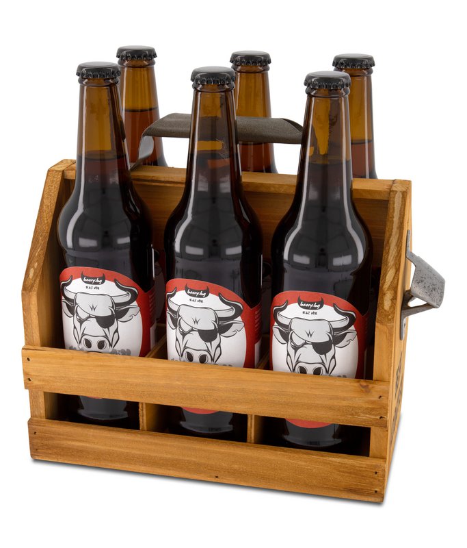 Caddy in legno per 6 bottiglie di birra