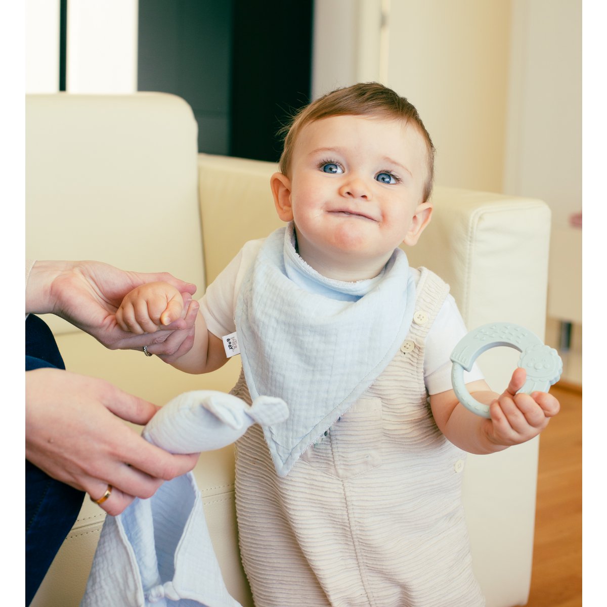 SET DOUDOU + BANDANA + Bijtring - MOD. OSO - BLAUW/GRIJS