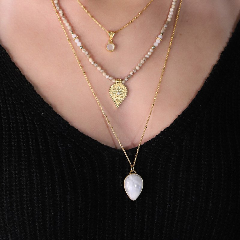 Lotus necklace labradorite moonstone