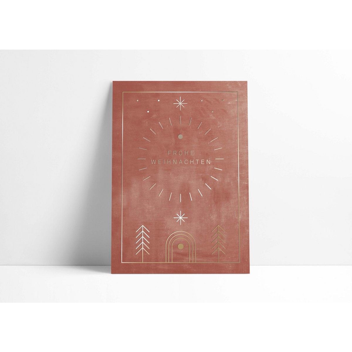 Ansichtkaart // »Merry Christmas« Geometric Lines goud/rood