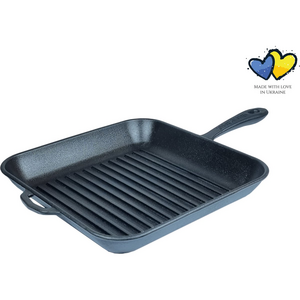 Grillpan gietijzer - 28 x 28 x 4 cm - Gietijzeren pan voor alle warmtebronnen - Zwart