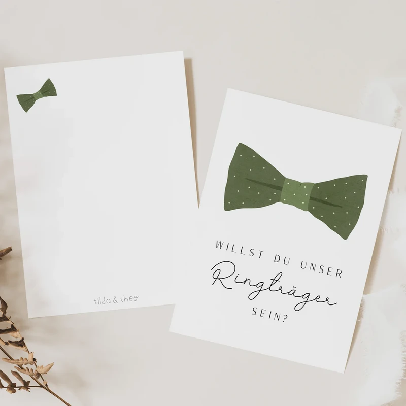 Postkarte Ringträger fragen - Karte Fliege Grußkarte Blumenkinder Hochzeit