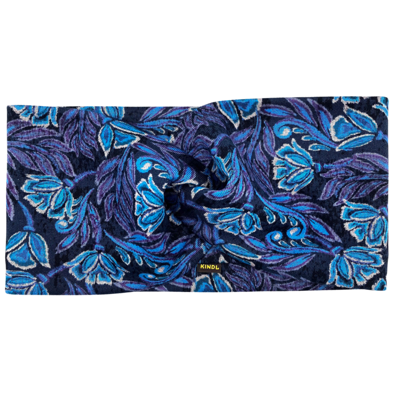 Twist-hoofdband - Blauwe Indische bloem, Ponte Jersey