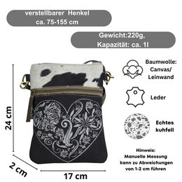 Traditionele tas van Domelo. Dames schoudertas. Dirndl schoudertas gemaakt van canvas en leer. Handtas in traditionele stijl met hartedelweissprint. Crossbodytas voor dames als Oktoberfest-accessoire.