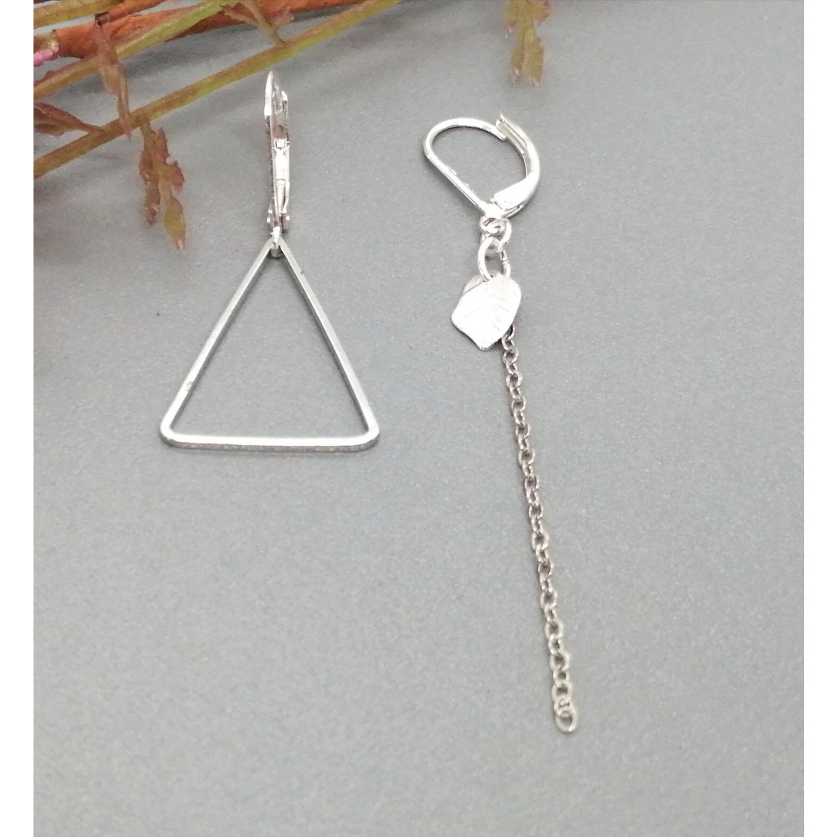 pendientes - asimetrico 3 - plata - triangulo/collar