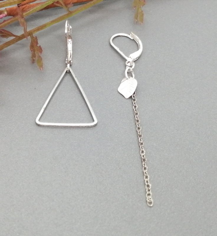 pendientes - asimetrico 3 - plata - triangulo/collar