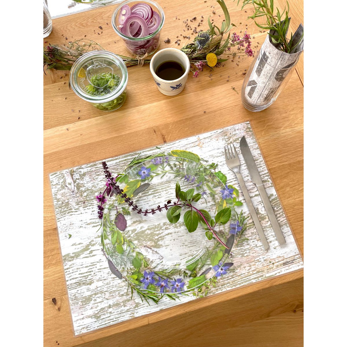 Tischset Platzset abwaschbar 4 Stück Blüten und Kräuter von Artipics Platzdeckchen Kunststoff 42x30 cm Platzmatten Shabby Tischdeko Landhausstil Tischuntersetzer Gäste Gastgeschenk