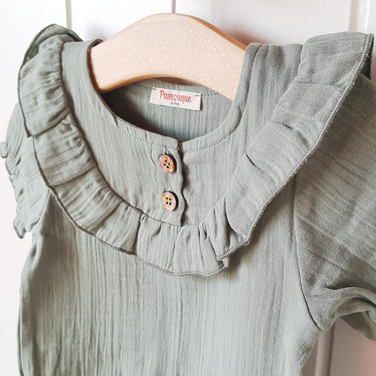 Baby pige salvie grøn t-shirt / 100% økologisk dobbelt gaze bomuld