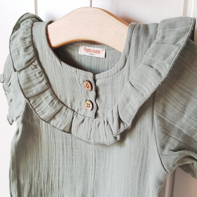 Baby pige salvie grøn t-shirt / 100% økologisk dobbelt gaze bomuld
