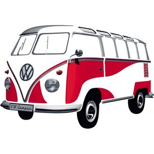 Volkswagen VW T1 Bus Muurtattoo - Silhouet/Rood