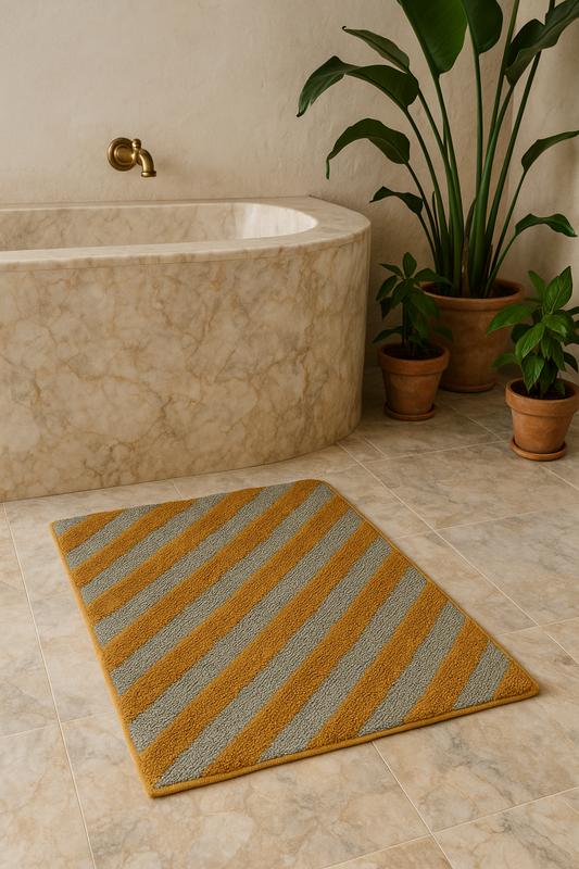 Matina de baño 100% de algodón de algodón a mano - líneas diagonales de musgo verde y oro