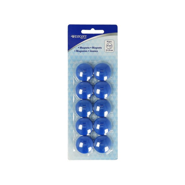 Magnet Westcott blå pakke med 10 stk. Ø 25mmx11,8mm, 300g hætte: 4-6 ark 80gr. papir
