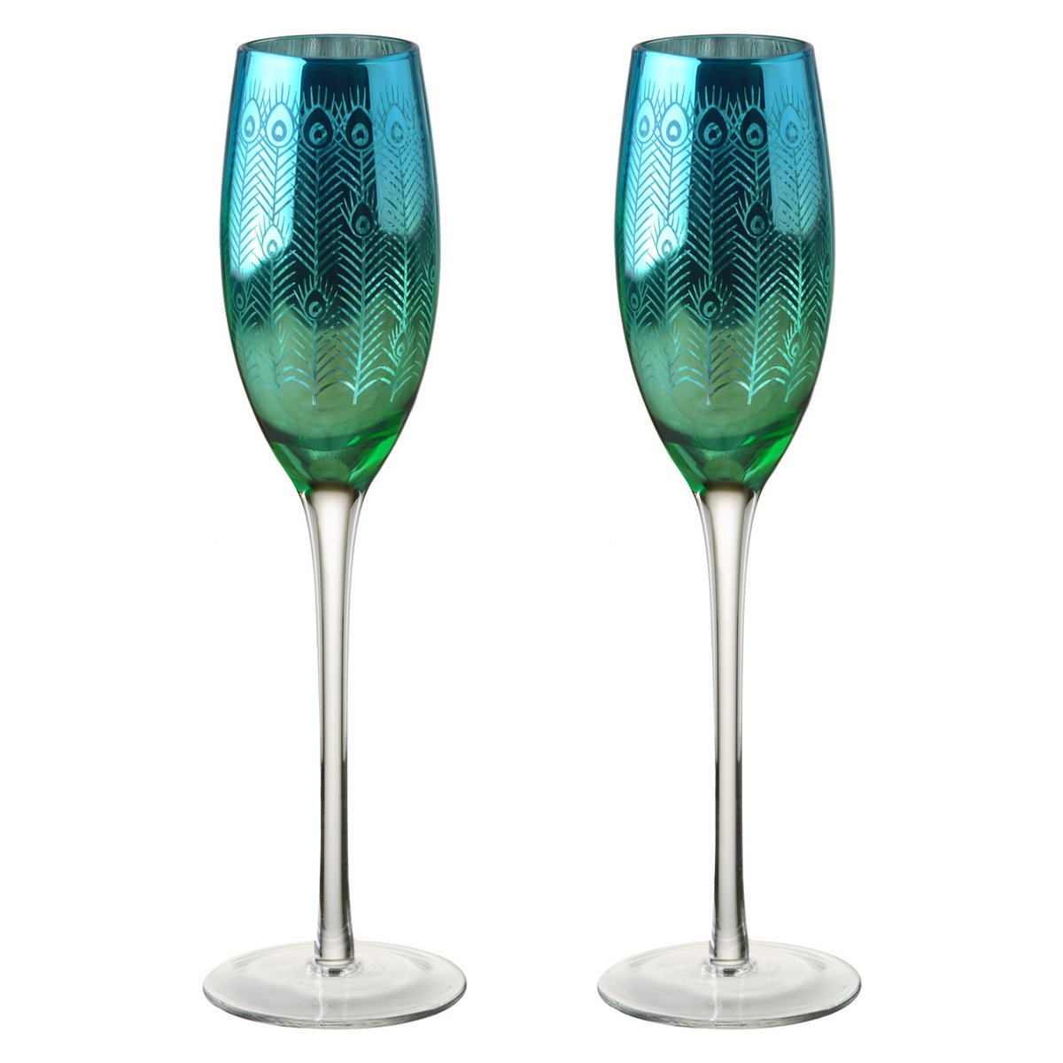 Set of 2 Champagne Flutes - Peacock