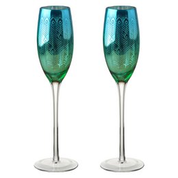 Set of 2 Champagne Flutes - Peacock