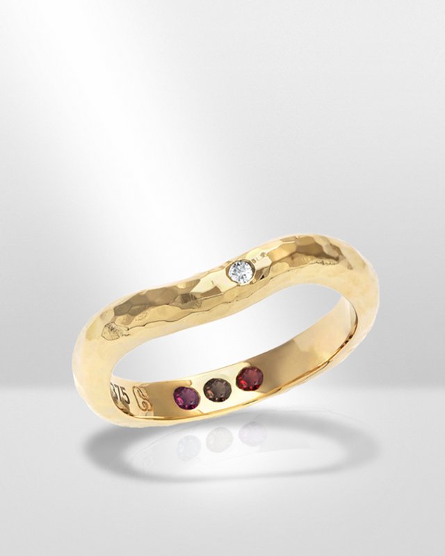 Pre-Set Hidden Inner Strength Ring Gold Hammered