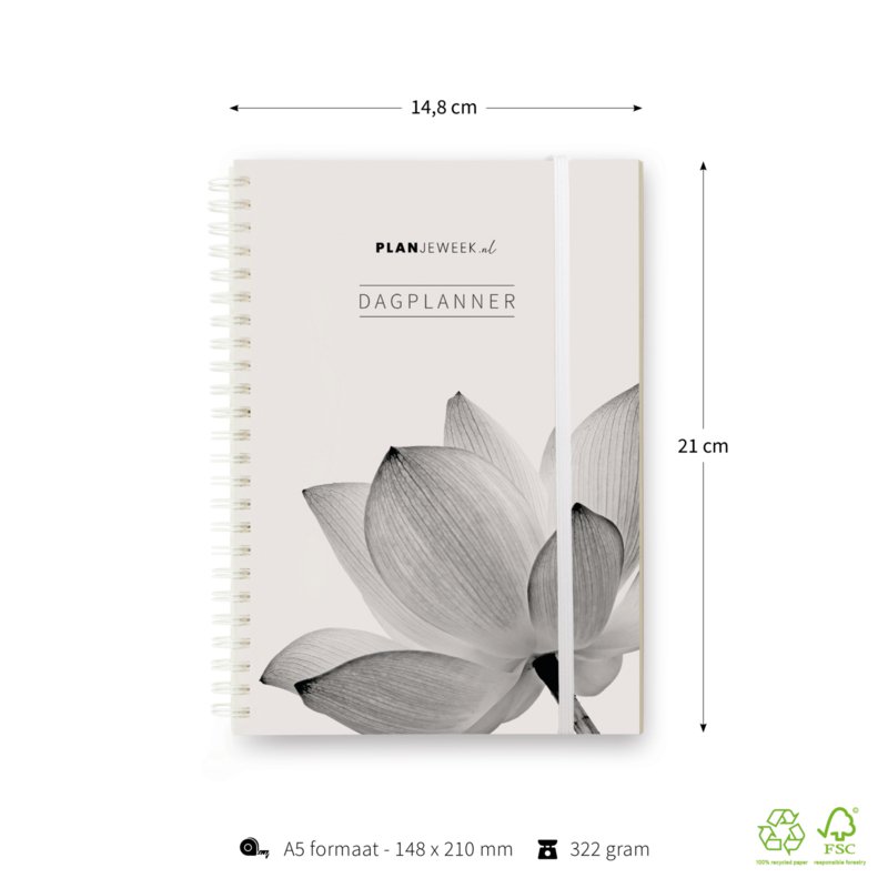 Prikkelarme A5 dagplanner 'Lotus' planboekje met ringband