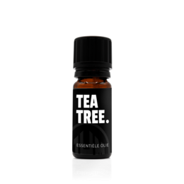 100% natural tea tree essential oil in 30ml and 10ml sizes. Amber glass bottle with black cap and label.