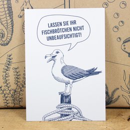 Maritime postcard "Fischbrötchen - Möwe" made of recycled paper