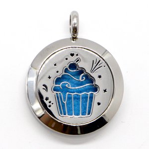 Aromatherapy Necklace – Cup Cake – in Stainless Steel and Blotters Provided – Diffusion and Scents – Aromatherapy Accessory