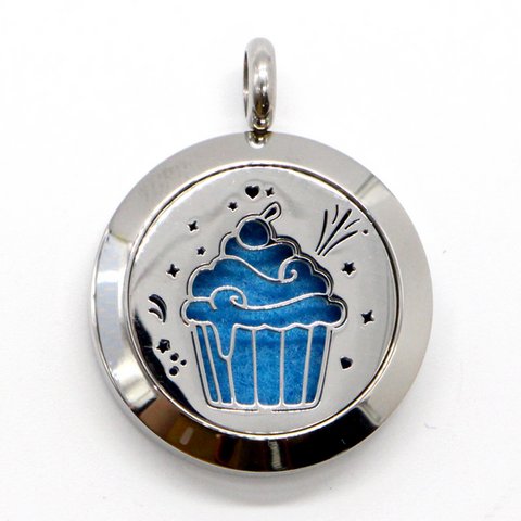Aromatherapy Necklace – Cup Cake – in Stainless Steel and Blotters Provided – Diffusion and Scents – Aromatherapy Accessory